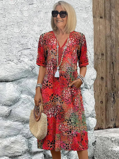 Sofia | Elegant Floral Midi Dress with Tummy Coverage