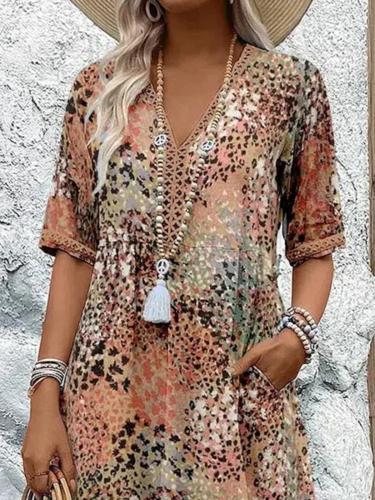Sofia | Elegant Floral Midi Dress with Tummy Coverage